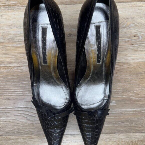 Laundry by Shelli Segal Croc Embossed Black Leather Pumps Women's Size 10 - Picture 2 of 7